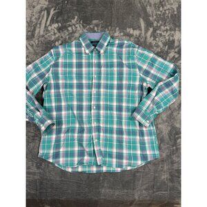 Crown & Ivy Mens XXL Classic Fit Long Sleeve Green Plaid Button Down Shirt